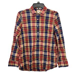 J Crew Womens Multicolor Plaid Boy Fit Popover Top Shirt Gauze Cotton Size Small
